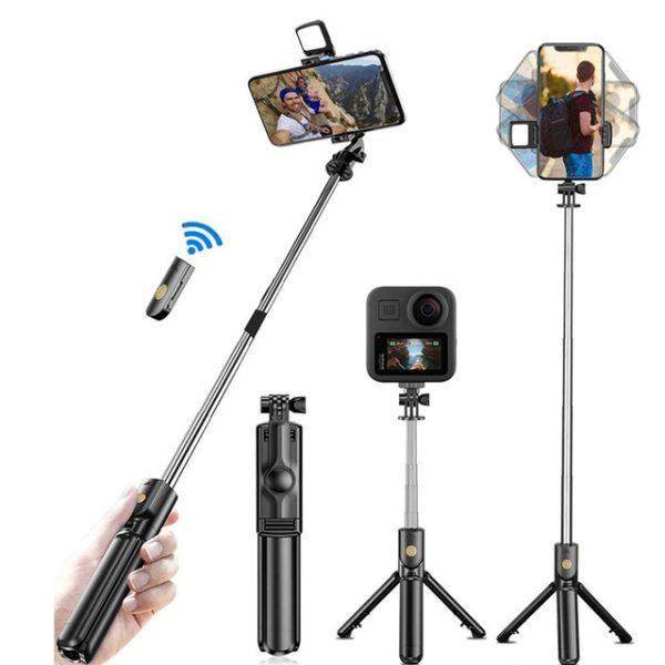 4 in 1 Selfie Stick Tripod with Light & Bluetooth Remote |Foldable & Extendable (70cm) Mobile Holder - My Store
