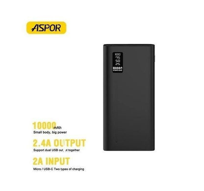 ASPOR A330 10000mAh Power Bank | Mini Size Portable Travel Battery Pack - My Store
